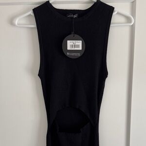 White Fox Black Ribbed Cutout Tank Dress